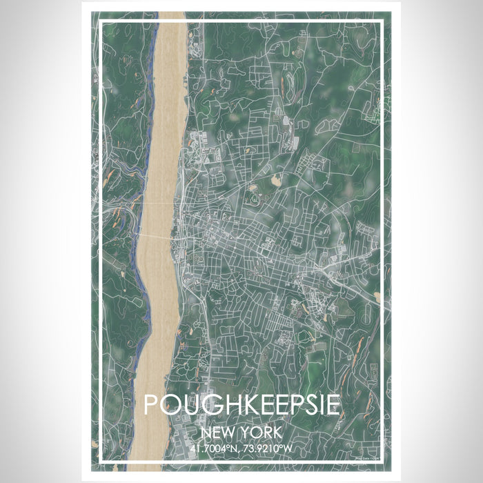Poughkeepsie New York Map Print Portrait Orientation in Afternoon Style With Shaded Background