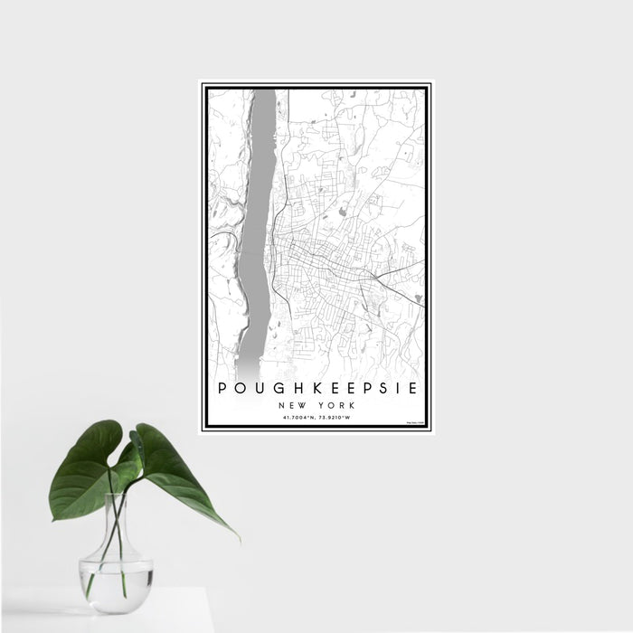 16x24 Poughkeepsie New York Map Print Portrait Orientation in Classic Style With Tropical Plant Leaves in Water