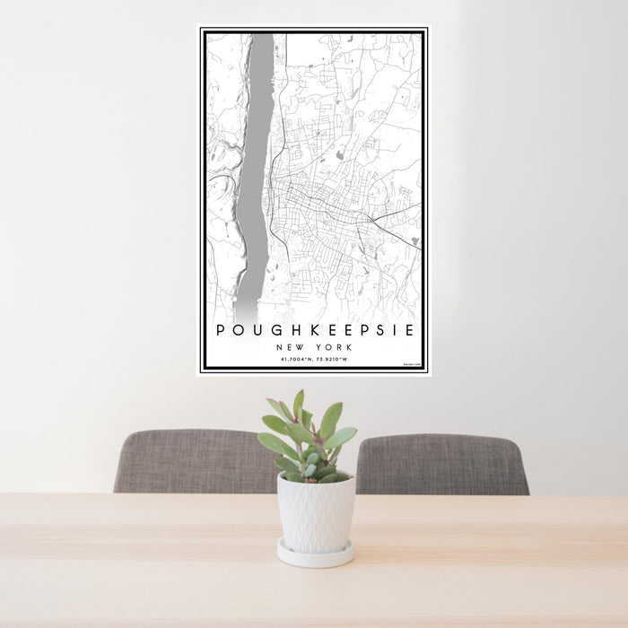24x36 Poughkeepsie New York Map Print Portrait Orientation in Classic Style Behind 2 Chairs Table and Potted Plant