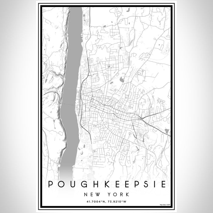 Poughkeepsie New York Map Print Portrait Orientation in Classic Style With Shaded Background