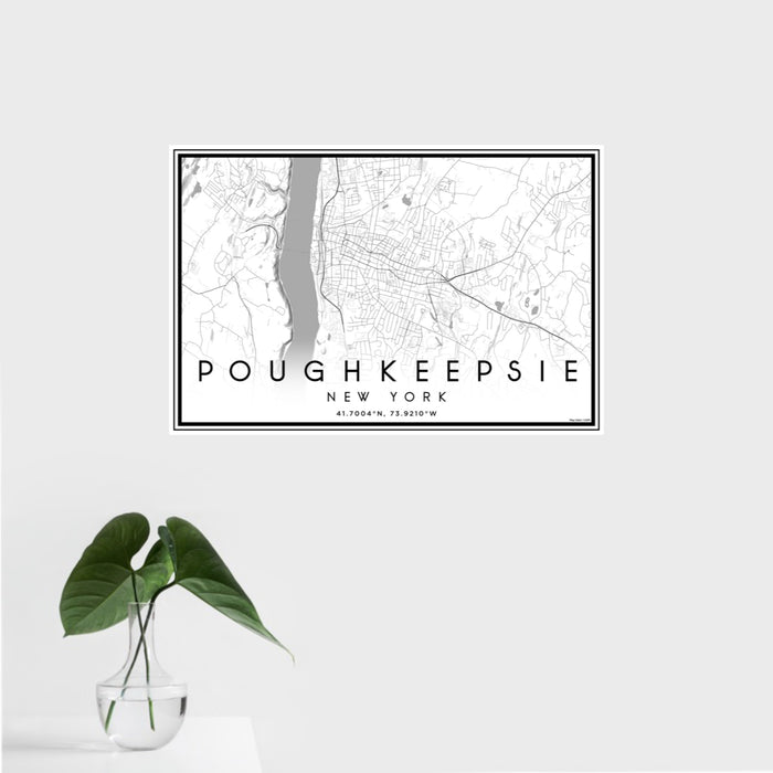 16x24 Poughkeepsie New York Map Print Landscape Orientation in Classic Style With Tropical Plant Leaves in Water