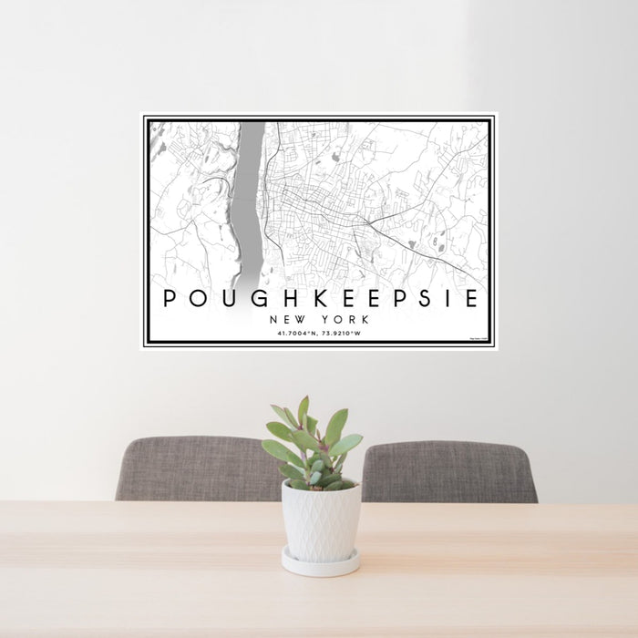 24x36 Poughkeepsie New York Map Print Landscape Orientation in Classic Style Behind 2 Chairs Table and Potted Plant