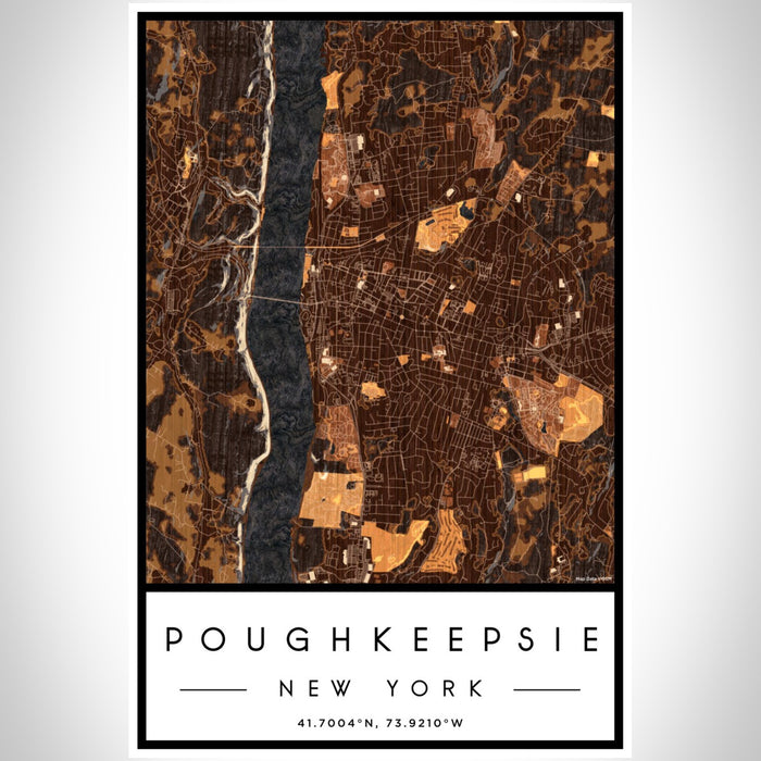 Poughkeepsie New York Map Print Portrait Orientation in Ember Style With Shaded Background