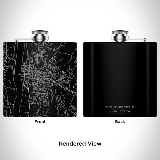 Rendered View of Poughkeepsie New York Map Engraving on 6oz Stainless Steel Flask in Black