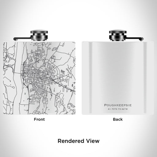 Rendered View of Poughkeepsie New York Map Engraving on 6oz Stainless Steel Flask in White