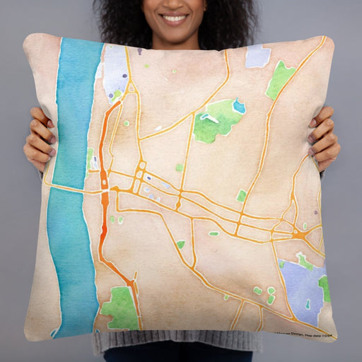 Person holding 22x22 Custom Poughkeepsie New York Map Throw Pillow in Watercolor