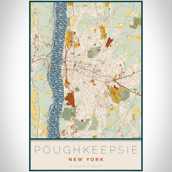 Poughkeepsie New York Map Print Portrait Orientation in Woodblock Style With Shaded Background