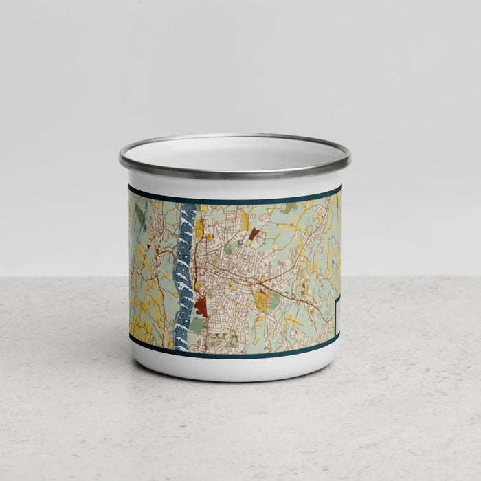 Front View Custom Poughkeepsie New York Map Enamel Mug in Woodblock