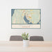 24x36 Poulsbo Washington Map Print Lanscape Orientation in Woodblock Style Behind 2 Chairs Table and Potted Plant