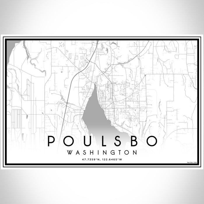 Poulsbo Washington Map Print Landscape Orientation in Classic Style With Shaded Background