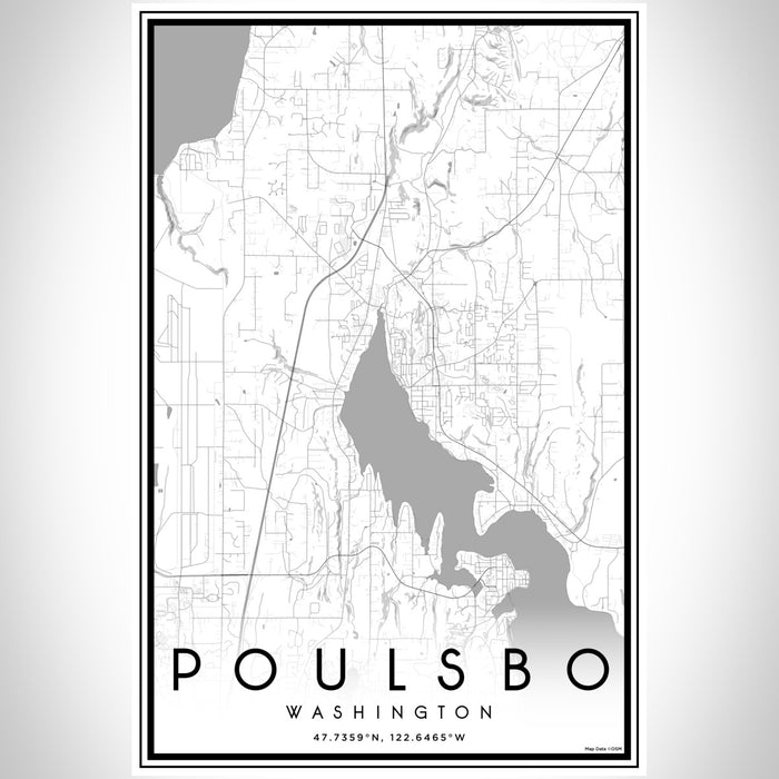 Poulsbo Washington Map Print Portrait Orientation in Classic Style With Shaded Background