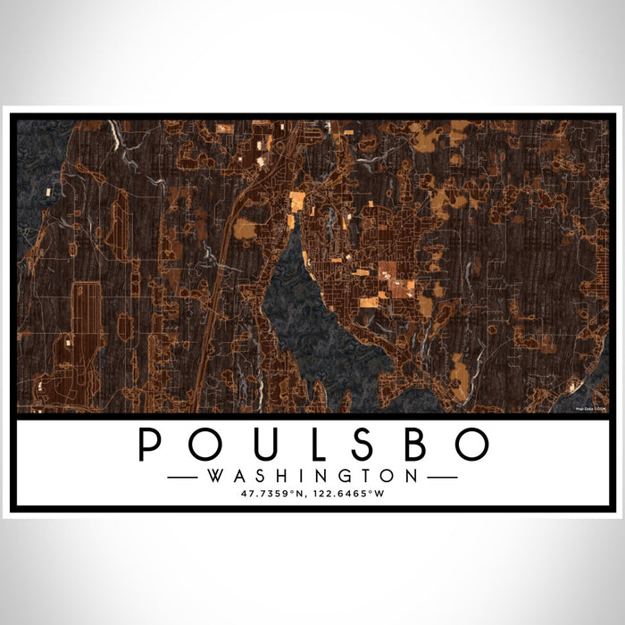 Poulsbo Washington Map Print Landscape Orientation in Ember Style With Shaded Background