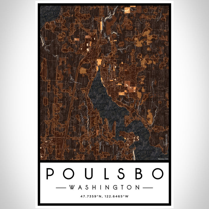 Poulsbo Washington Map Print Portrait Orientation in Ember Style With Shaded Background