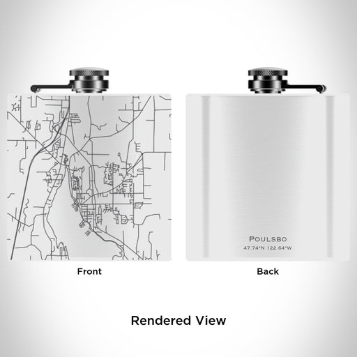 Rendered View of Poulsbo Washington Map Engraving on 6oz Stainless Steel Flask in White