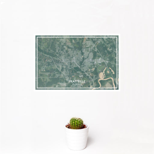 12x18 Prattville Alabama Map Print Landscape Orientation in Afternoon Style With Small Cactus Plant in White Planter