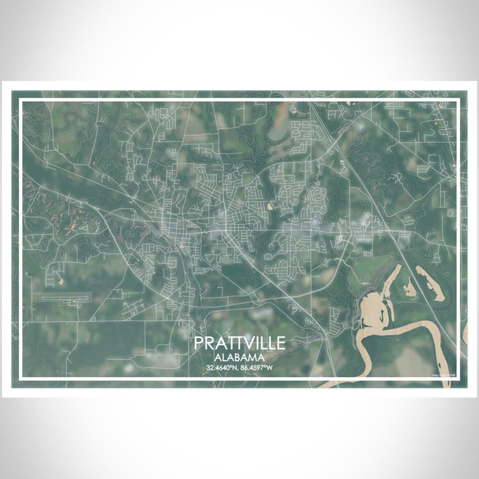 Prattville Alabama Map Print Landscape Orientation in Afternoon Style With Shaded Background
