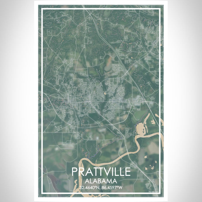 Prattville Alabama Map Print Portrait Orientation in Afternoon Style With Shaded Background