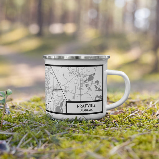 Right View Custom Prattville Alabama Map Enamel Mug in Classic on Grass With Trees in Background