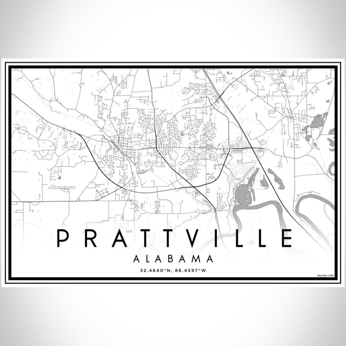 Prattville Alabama Map Print Landscape Orientation in Classic Style With Shaded Background