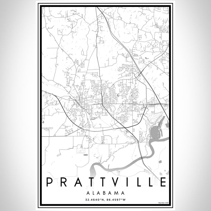 Prattville Alabama Map Print Portrait Orientation in Classic Style With Shaded Background