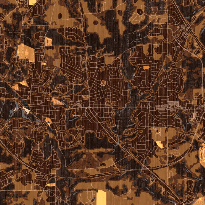 Prattville Alabama Map Print in Ember Style Zoomed In Close Up Showing Details