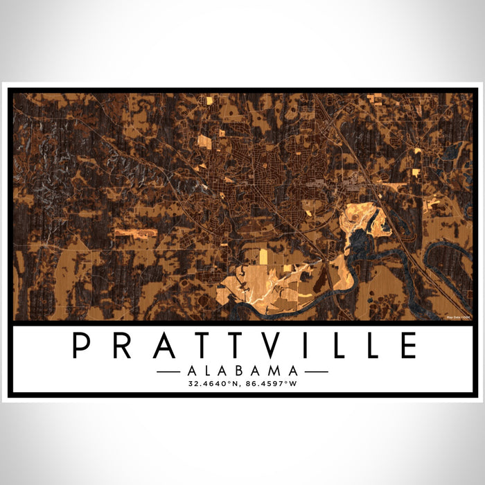Prattville Alabama Map Print Landscape Orientation in Ember Style With Shaded Background