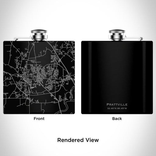 Rendered View of Prattville Alabama Map Engraving on 6oz Stainless Steel Flask in Black