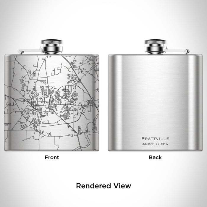 Rendered View of Prattville Alabama Map Engraving on 6oz Stainless Steel Flask