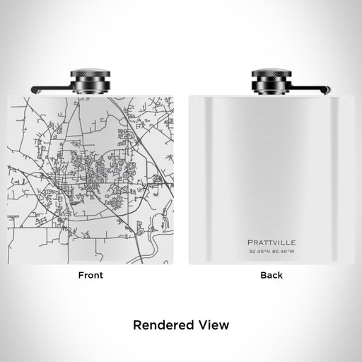 Rendered View of Prattville Alabama Map Engraving on 6oz Stainless Steel Flask in White
