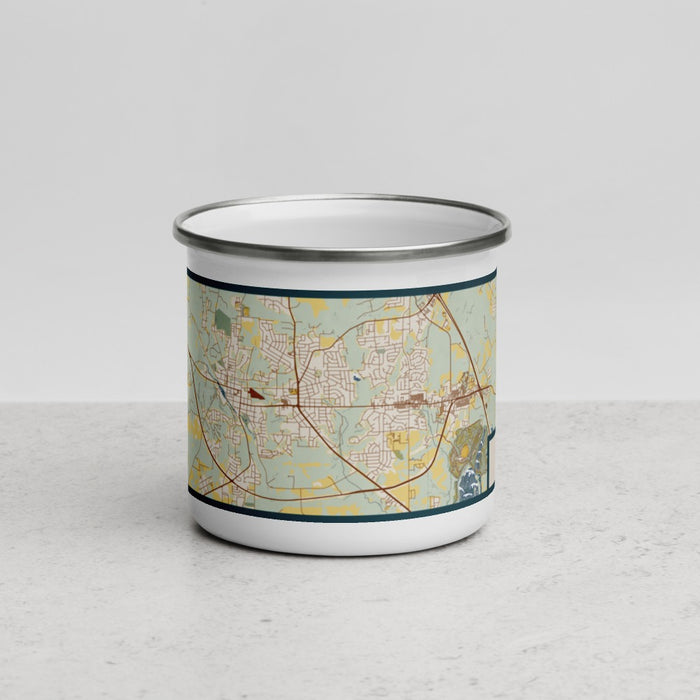 Front View Custom Prattville Alabama Map Enamel Mug in Woodblock