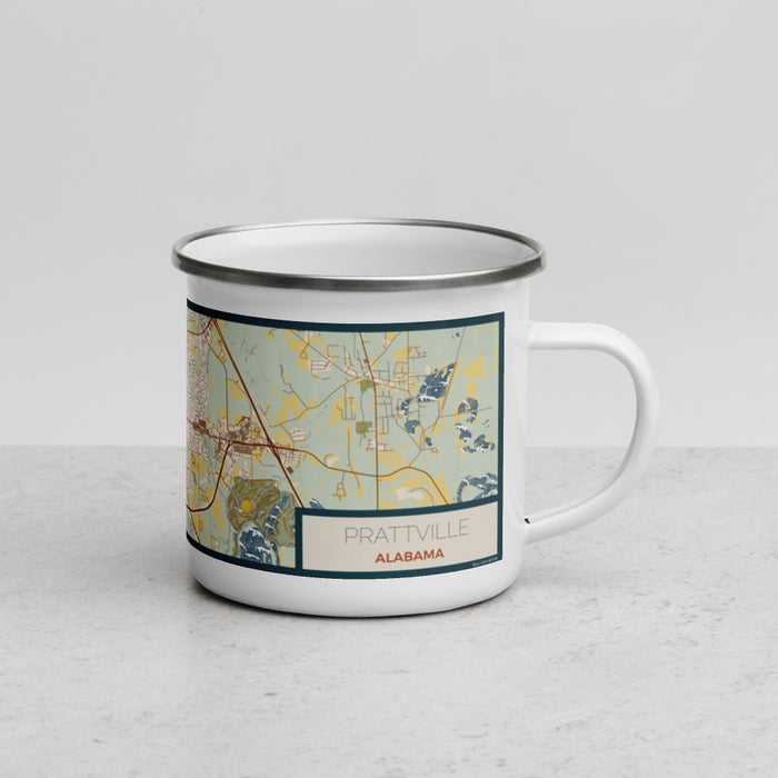 Right View Custom Prattville Alabama Map Enamel Mug in Woodblock
