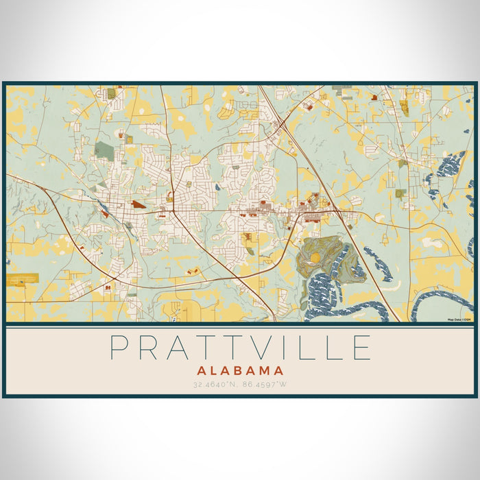 Prattville Alabama Map Print Landscape Orientation in Woodblock Style With Shaded Background