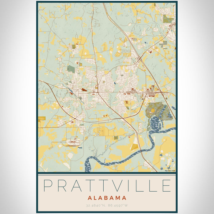 Prattville Alabama Map Print Portrait Orientation in Woodblock Style With Shaded Background