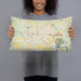 Person holding 20x12 Custom Prattville Alabama Map Throw Pillow in Woodblock