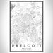 Prescott Arizona Map Print Portrait Orientation in Classic Style With Shaded Background