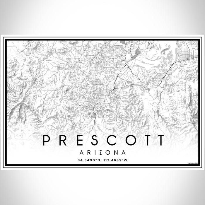 Prescott Arizona Map Print Landscape Orientation in Classic Style With Shaded Background
