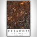 Prescott Arizona Map Print Portrait Orientation in Ember Style With Shaded Background