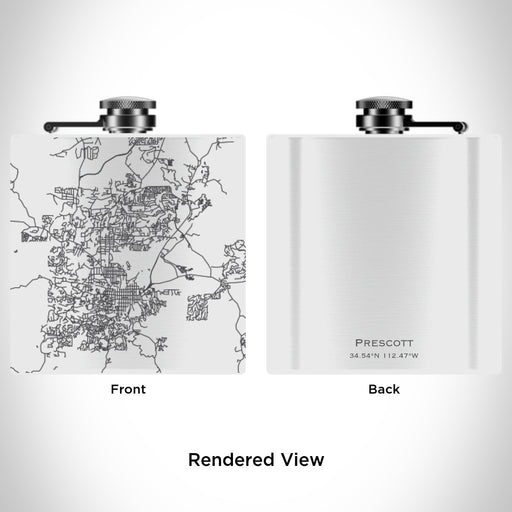 Rendered View of Prescott Arizona Map Engraving on 6oz Stainless Steel Flask in White