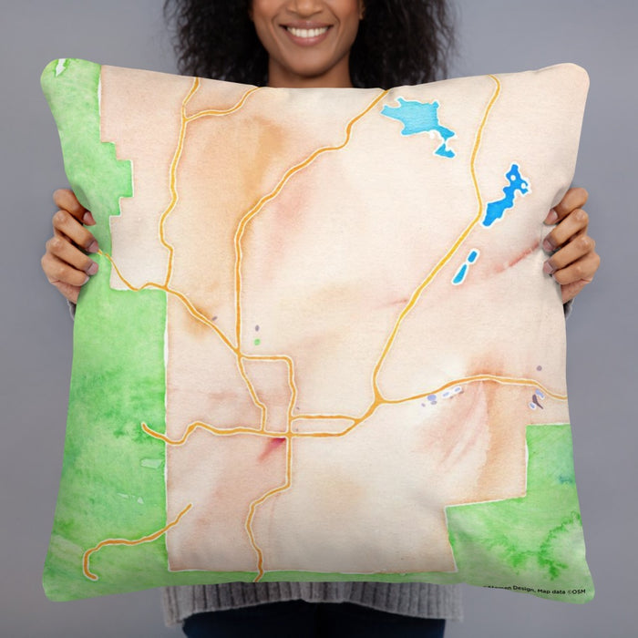 Person holding 22x22 Custom Prescott Arizona Map Throw Pillow in Watercolor