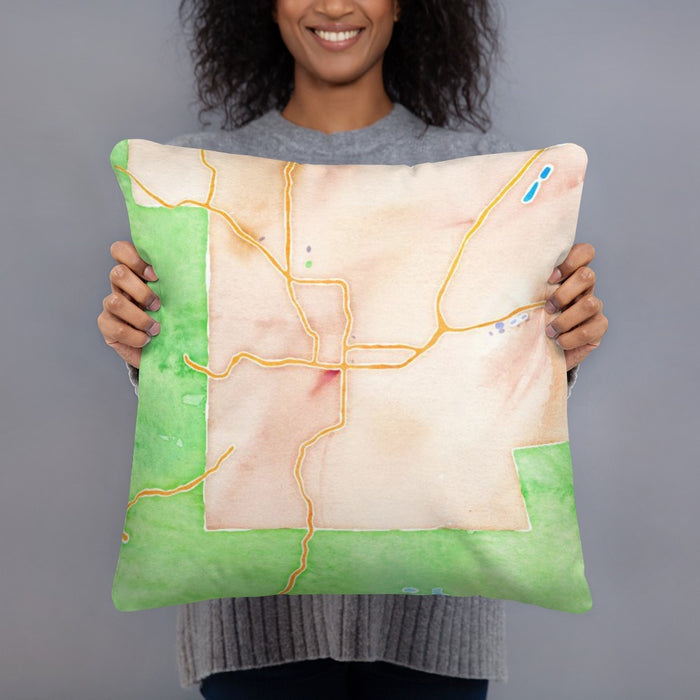 Person holding 18x18 Custom Prescott Arizona Map Throw Pillow in Watercolor