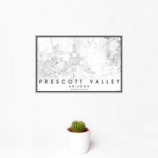 12x18 Prescott Valley Arizona Map Print Landscape Orientation in Classic Style With Small Cactus Plant in White Planter