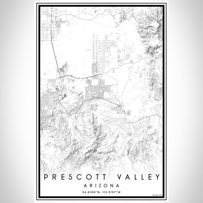 Prescott Valley Arizona Map Print Portrait Orientation in Classic Style With Shaded Background