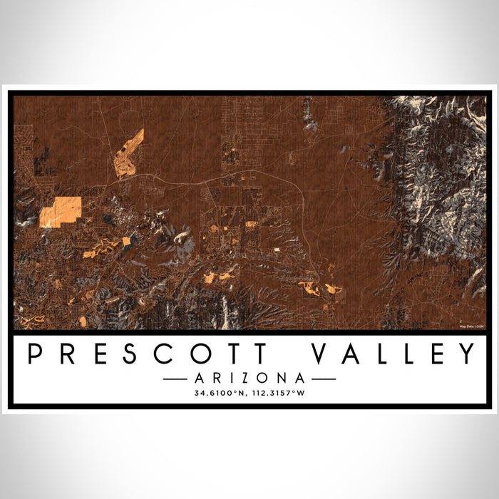 Prescott Valley Arizona Map Print Landscape Orientation in Ember Style With Shaded Background