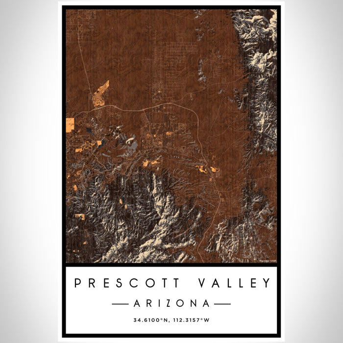 Prescott Valley Arizona Map Print Portrait Orientation in Ember Style With Shaded Background