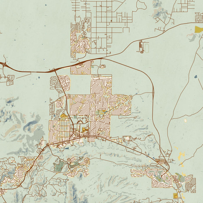Prescott Valley Arizona Map Print in Woodblock Style Zoomed In Close Up Showing Details