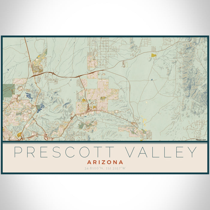 Prescott Valley Arizona Map Print Landscape Orientation in Woodblock Style With Shaded Background