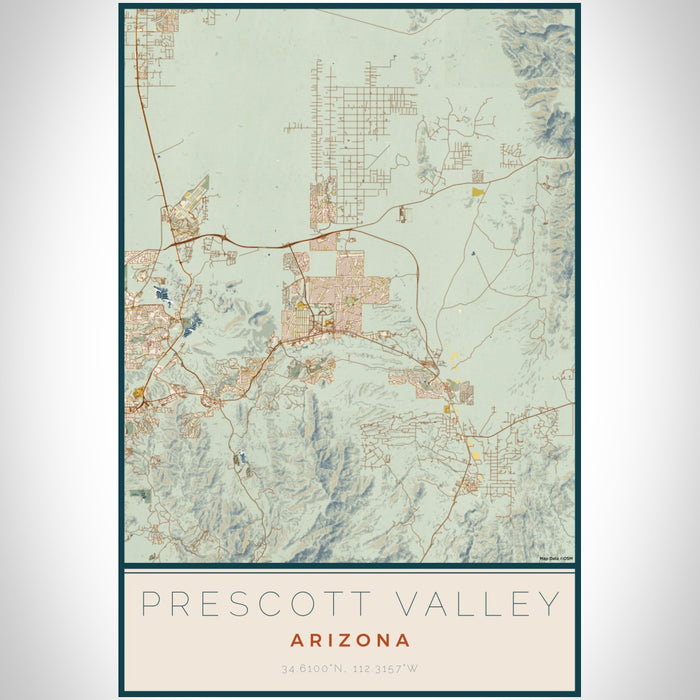 Prescott Valley Arizona Map Print Portrait Orientation in Woodblock Style With Shaded Background