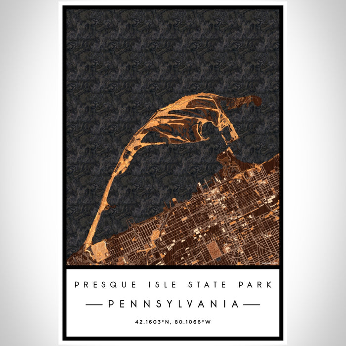 Presque Isle State Park Pennsylvania Map Print Portrait Orientation in Ember Style With Shaded Background