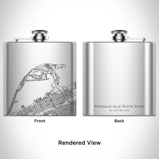 Rendered View of Presque Isle State Park Pennsylvania Map Engraving on 6oz Stainless Steel Flask