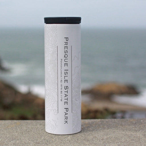 Presque Isle State Park Pennsylvania Custom Engraved City Map Inscription Coordinates on 17oz Stainless Steel Insulated Tumbler in White